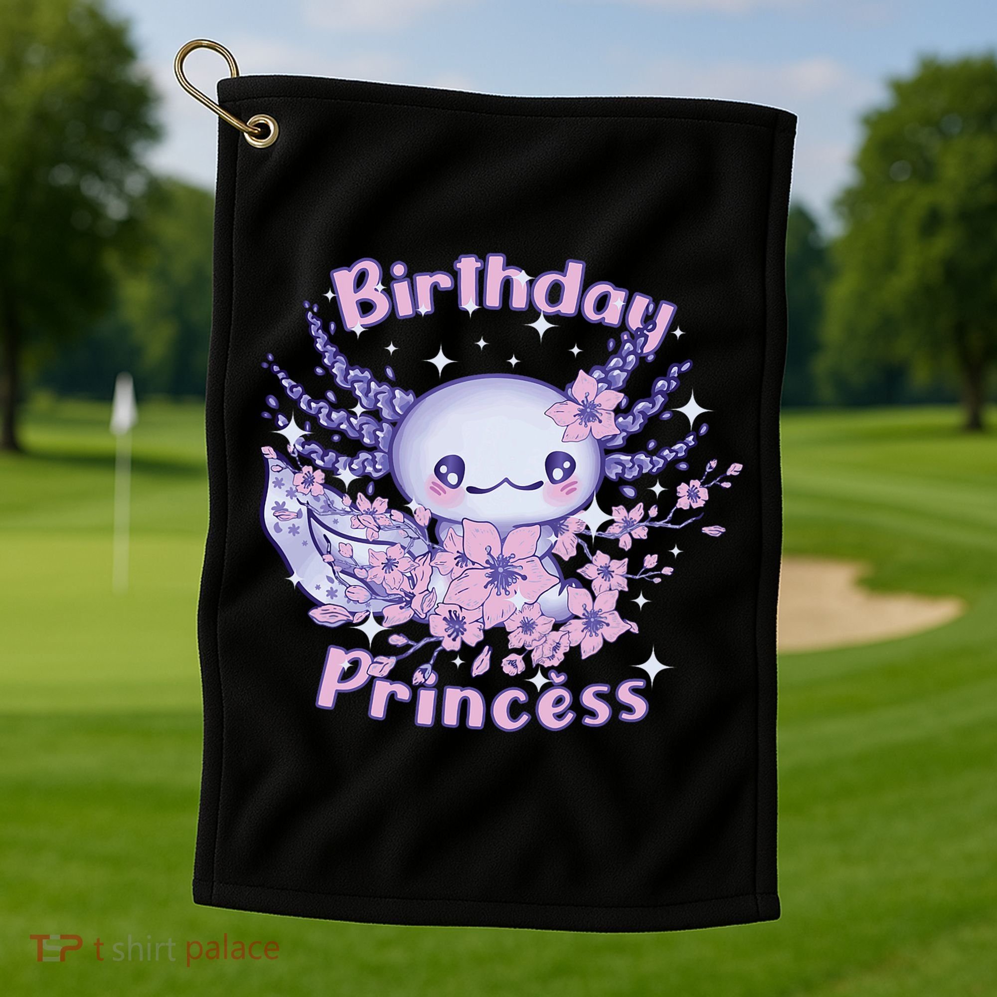 Birthday Princess And Axolotl Birthday Golf Towel