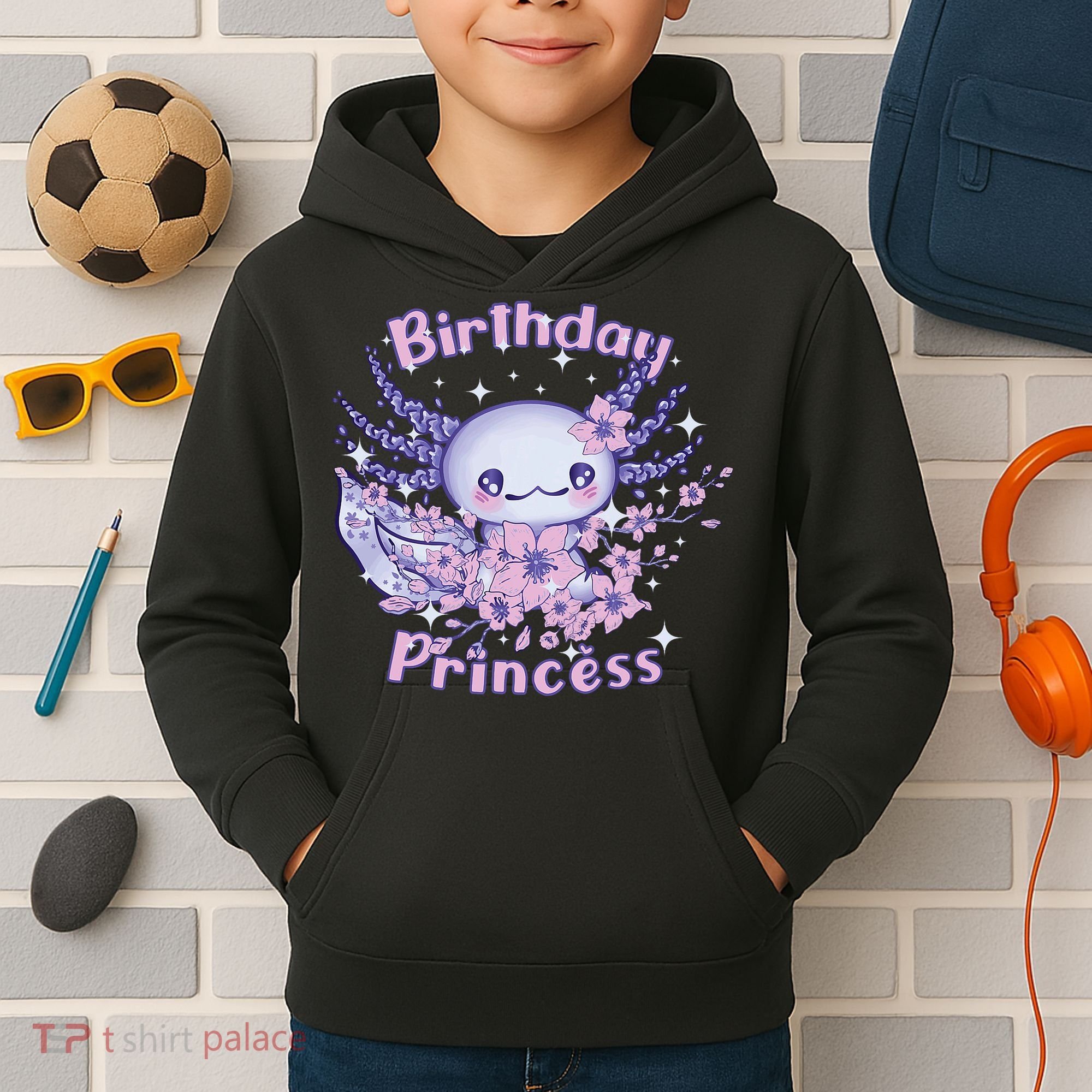 Birthday Princess And Axolotl Birthday Kids Hoodie