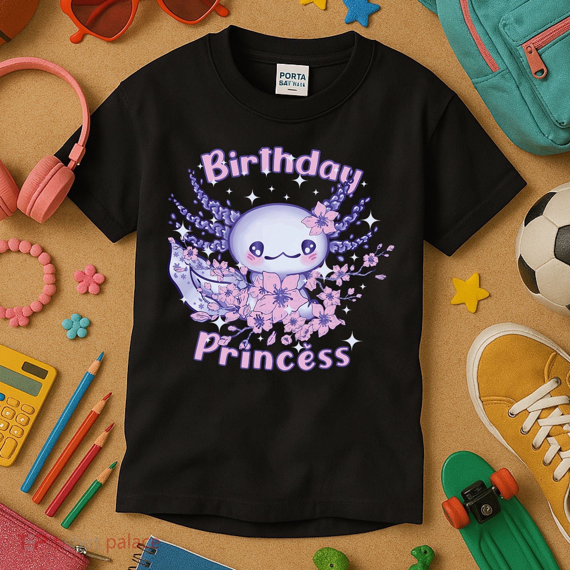 Birthday Princess And Axolotl Birthday Kids T-Shirt