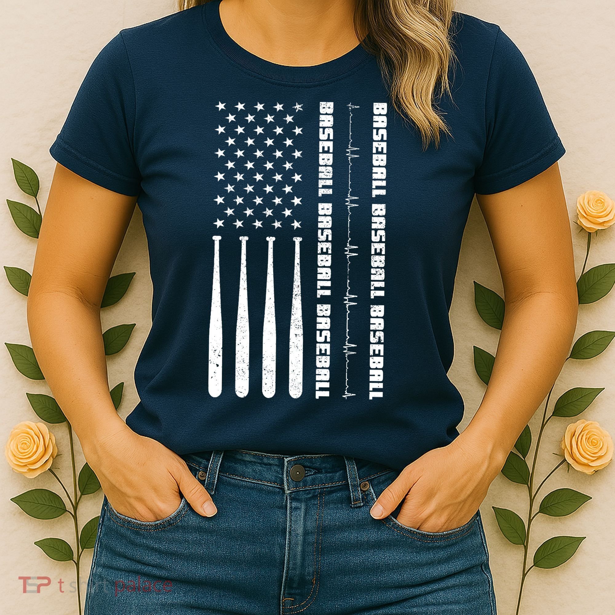 Baseball Player American Flag Patriotic Boy Baseball Women's T-Shirt