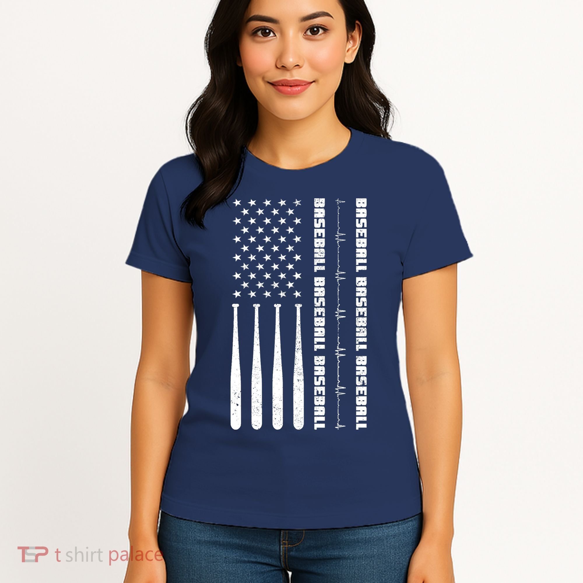 Baseball Player American Flag Patriotic Boy Baseball Women's T-Shirt