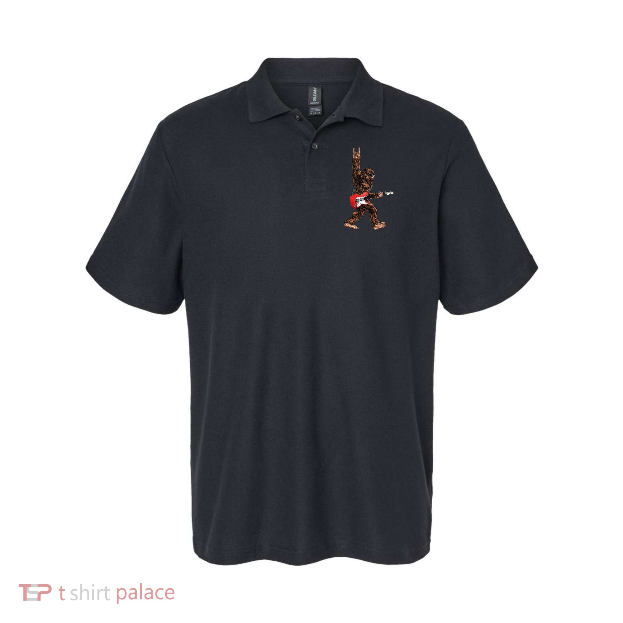 Bigfoot Playing A Electric Guitar Rock On Sasquatch Big Foot Polo