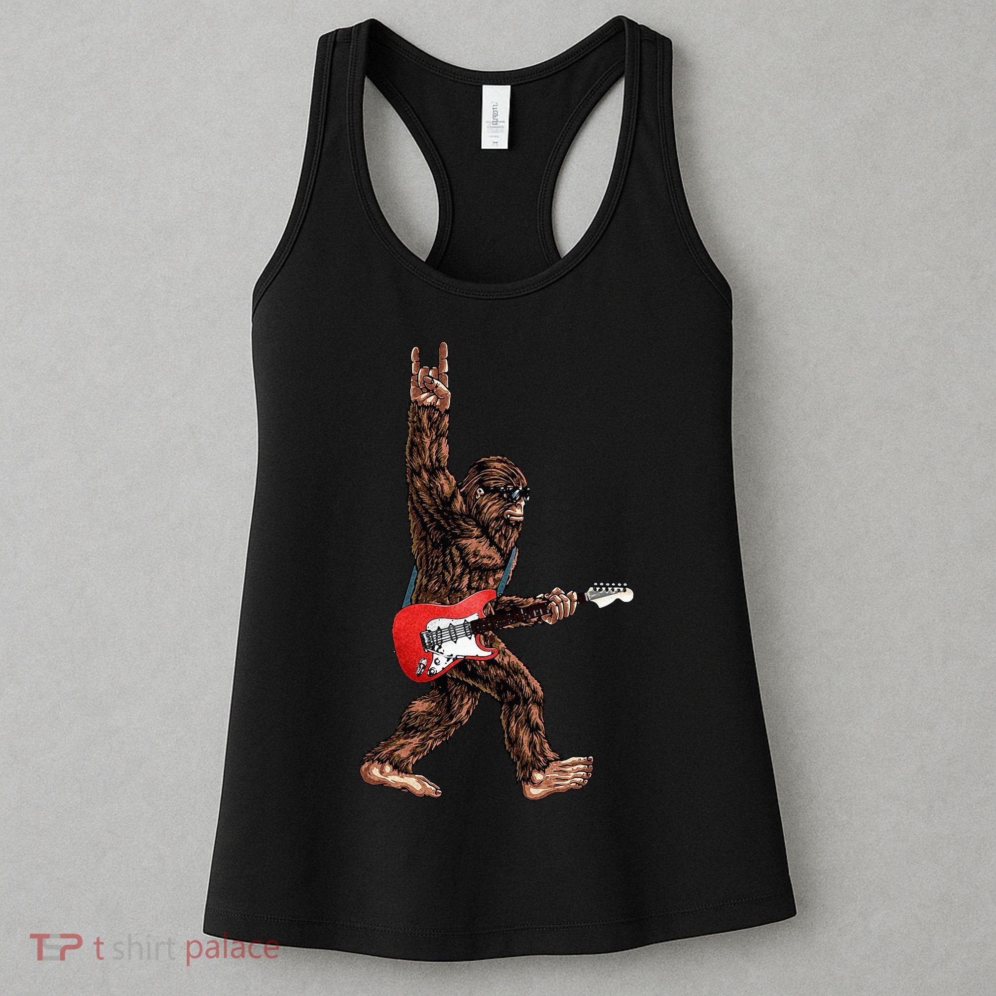Bigfoot Playing A Electric Guitar Rock On Sasquatch Big Foot Women's Tank Top