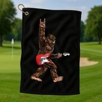 Bigfoot Playing A Electric Guitar Rock On Sasquatch Big Foot Golf Towel thumb 1