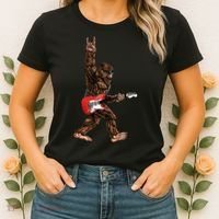Bigfoot Playing A Electric Guitar Rock On Sasquatch Big Foot Women's T-Shirt thumb 2