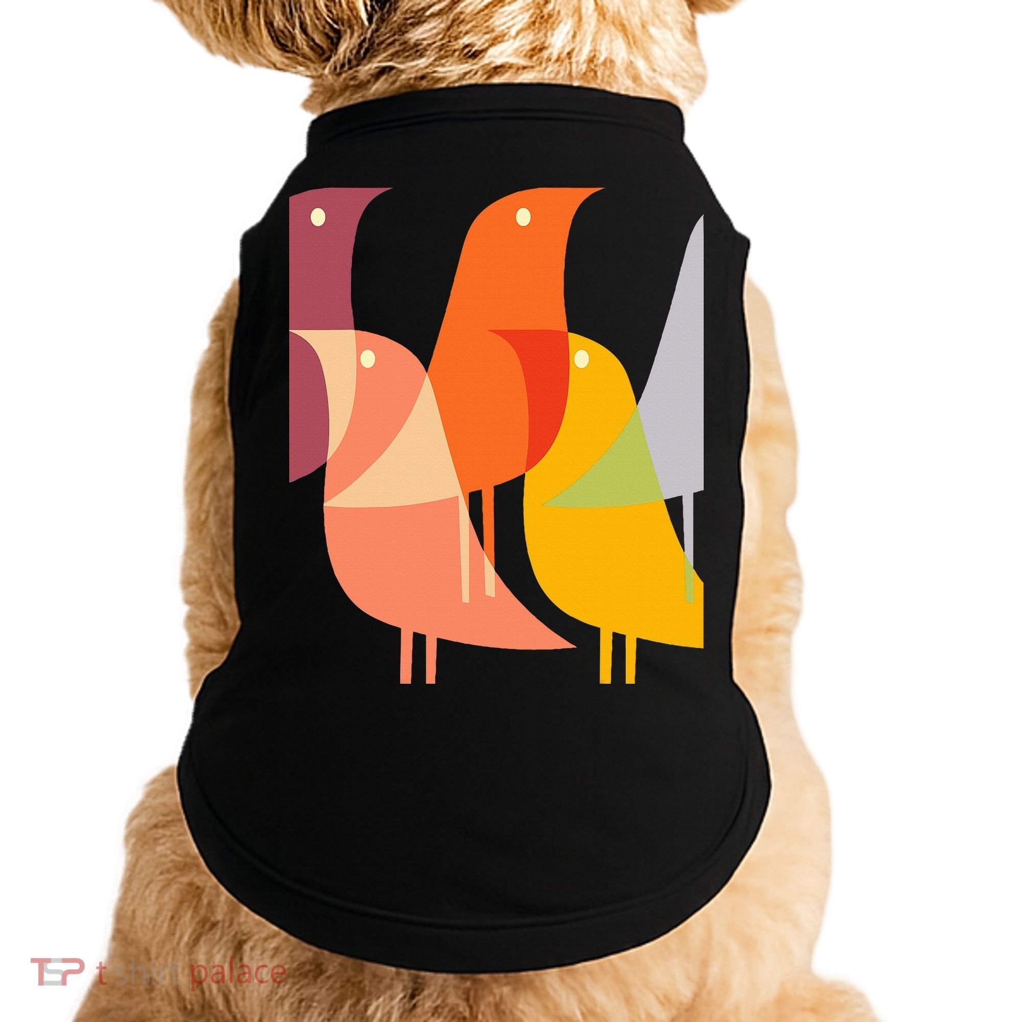 Bird Print Art Deco 60s Style Minimal Hippy Retro Cool Doggie Tank
