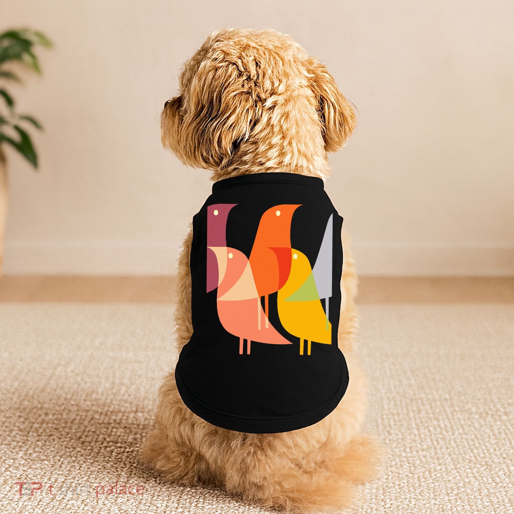 Bird Print Art Deco 60s Style Minimal Hippy Retro Cool Doggie Tank