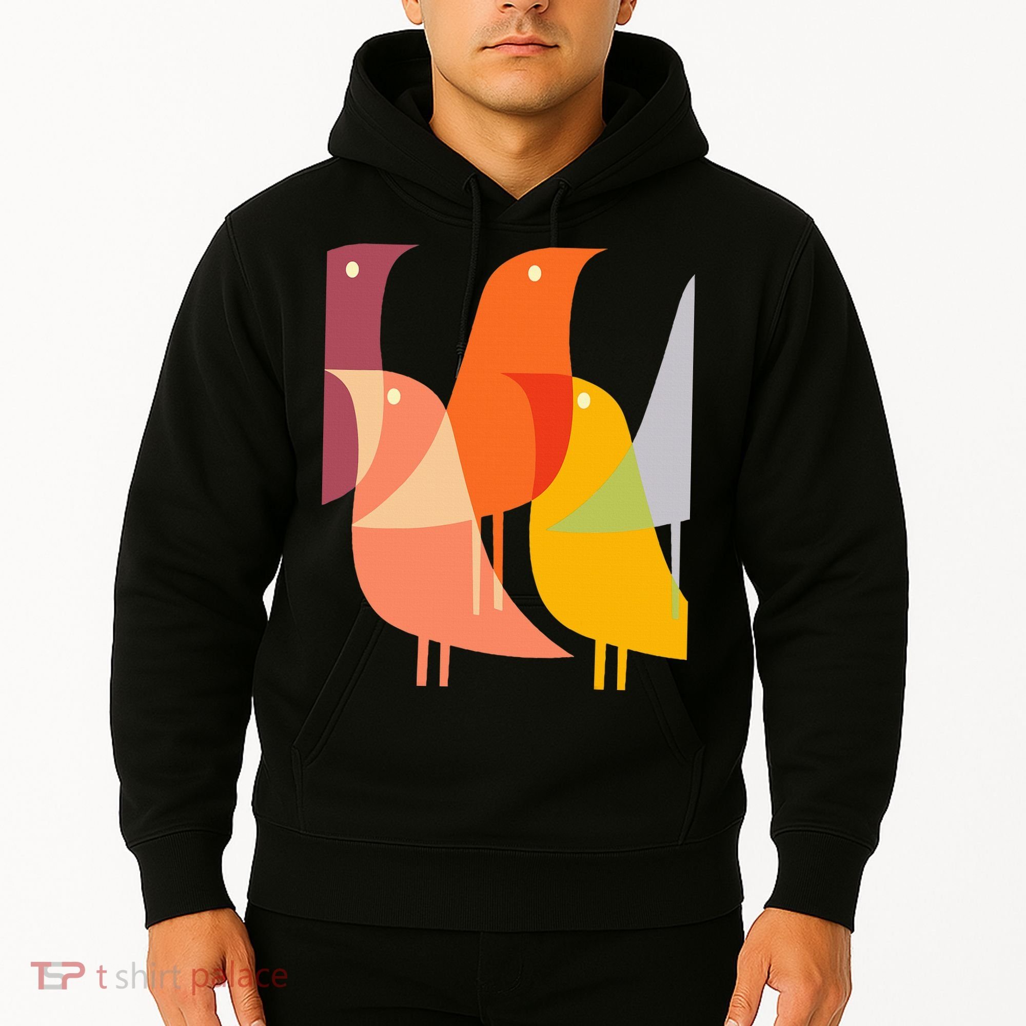 Bird Print Art Deco 60s Style Minimal Hippy Retro Cool Hoodie