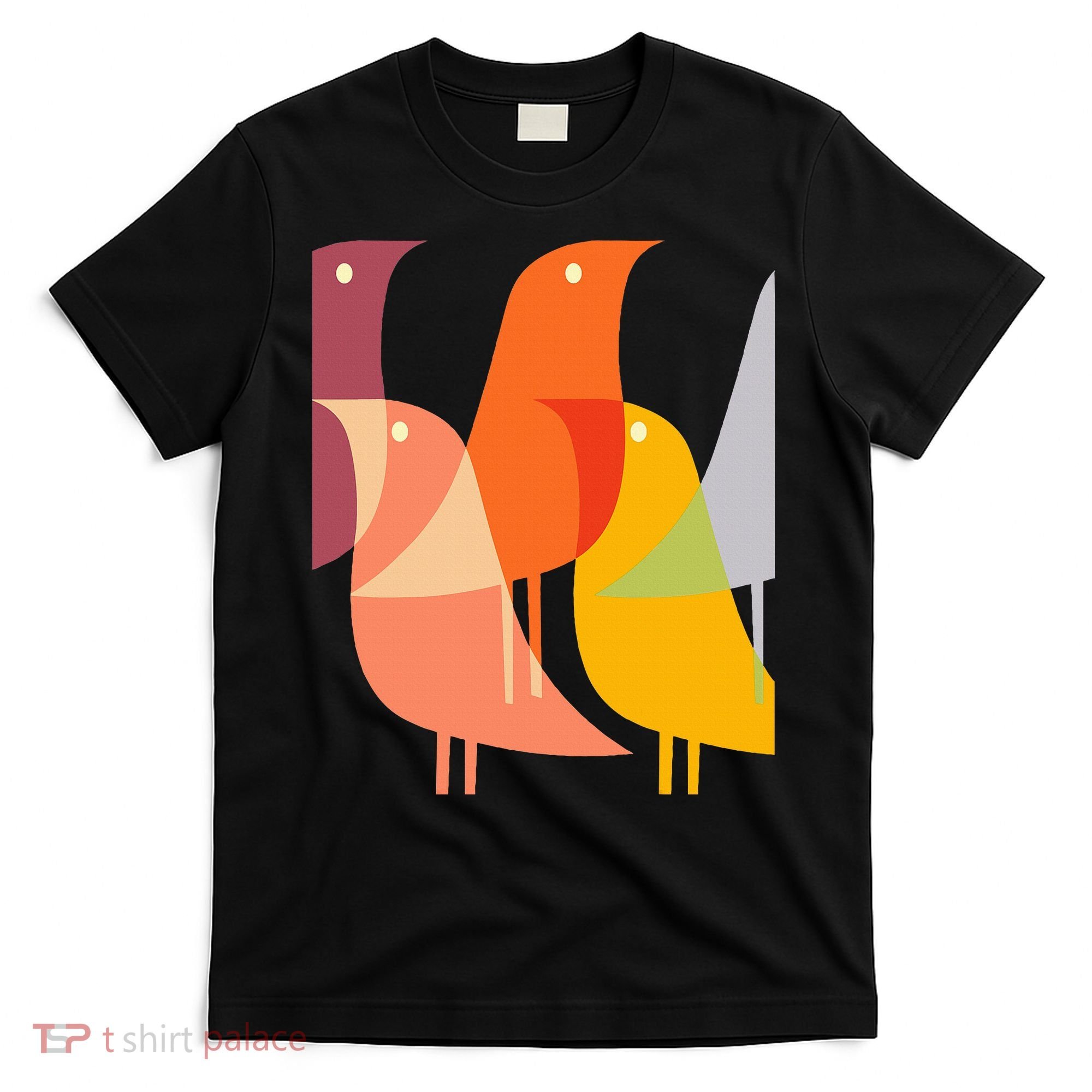 Bird Print Art Deco 60s Style Minimal Hippy Retro Cool T-Shirt
