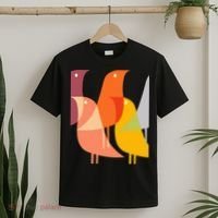 Bird Print Art Deco 60s Style Minimal Hippy Retro Cool T-Shirt thumb 2