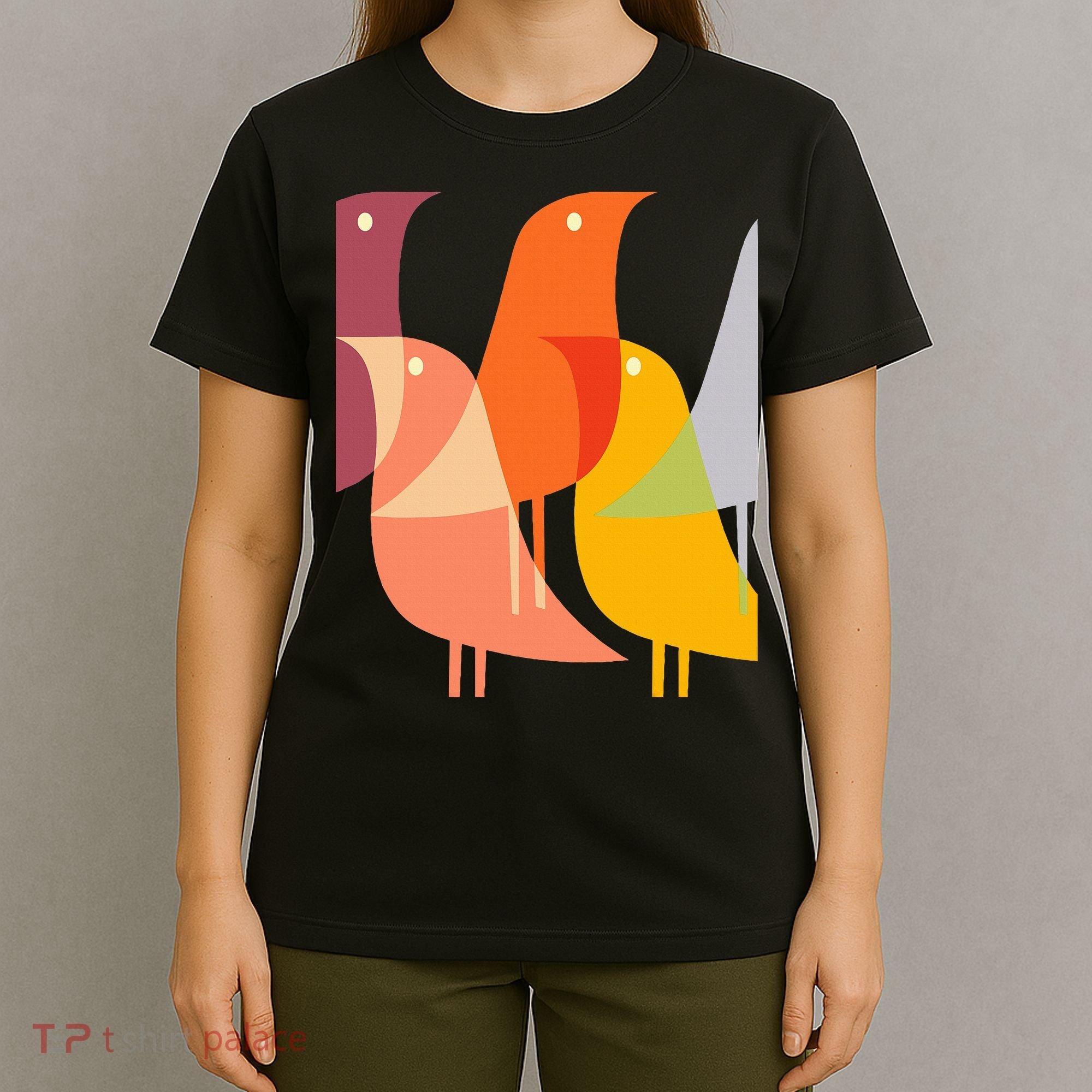 Bird Print Art Deco 60s Style Minimal Hippy Retro Cool T-Shirt