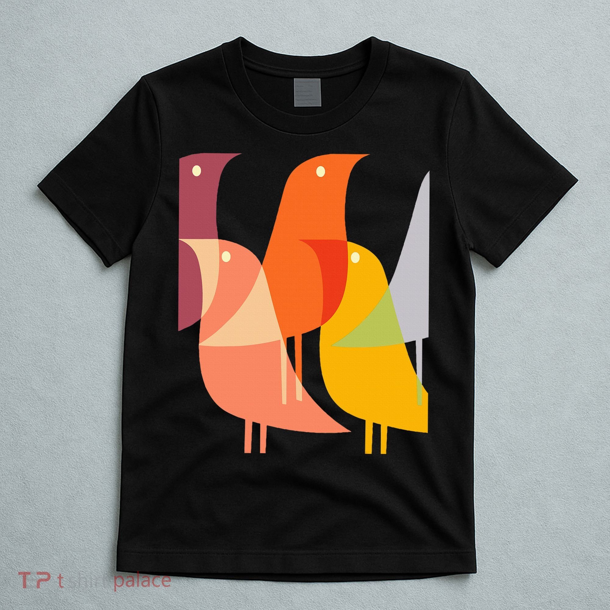 Bird Print Art Deco 60s Style Minimal Hippy Retro Cool T-Shirt