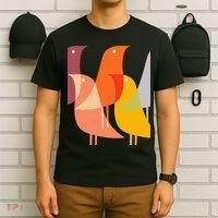 Bird Print Art Deco 60s Style Minimal Hippy Retro Cool T-Shirt thumb 6