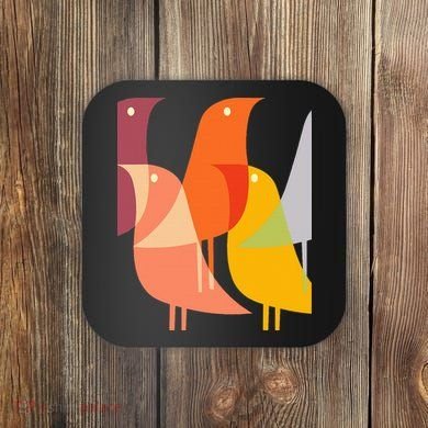 Bird Print Art Deco 60s Style Minimal Hippy Retro Cool Coaster