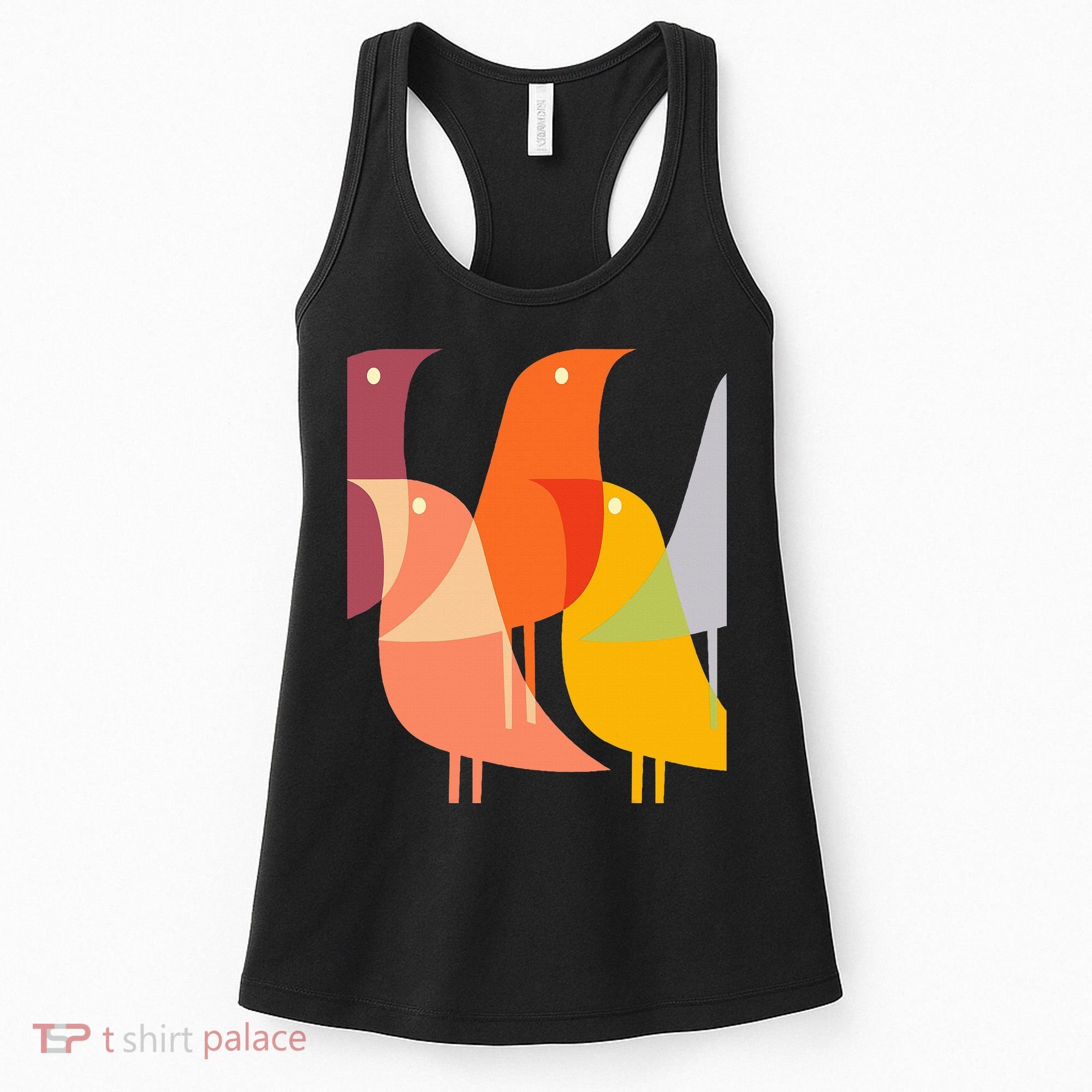 Bird Print Art Deco 60s Style Minimal Hippy Retro Cool Women's Tank Top