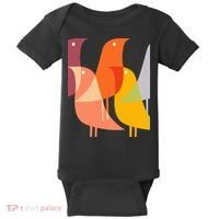 Bird Print Art Deco 60s Style Minimal Hippy Retro Cool Baby Bodysuit thumb 0