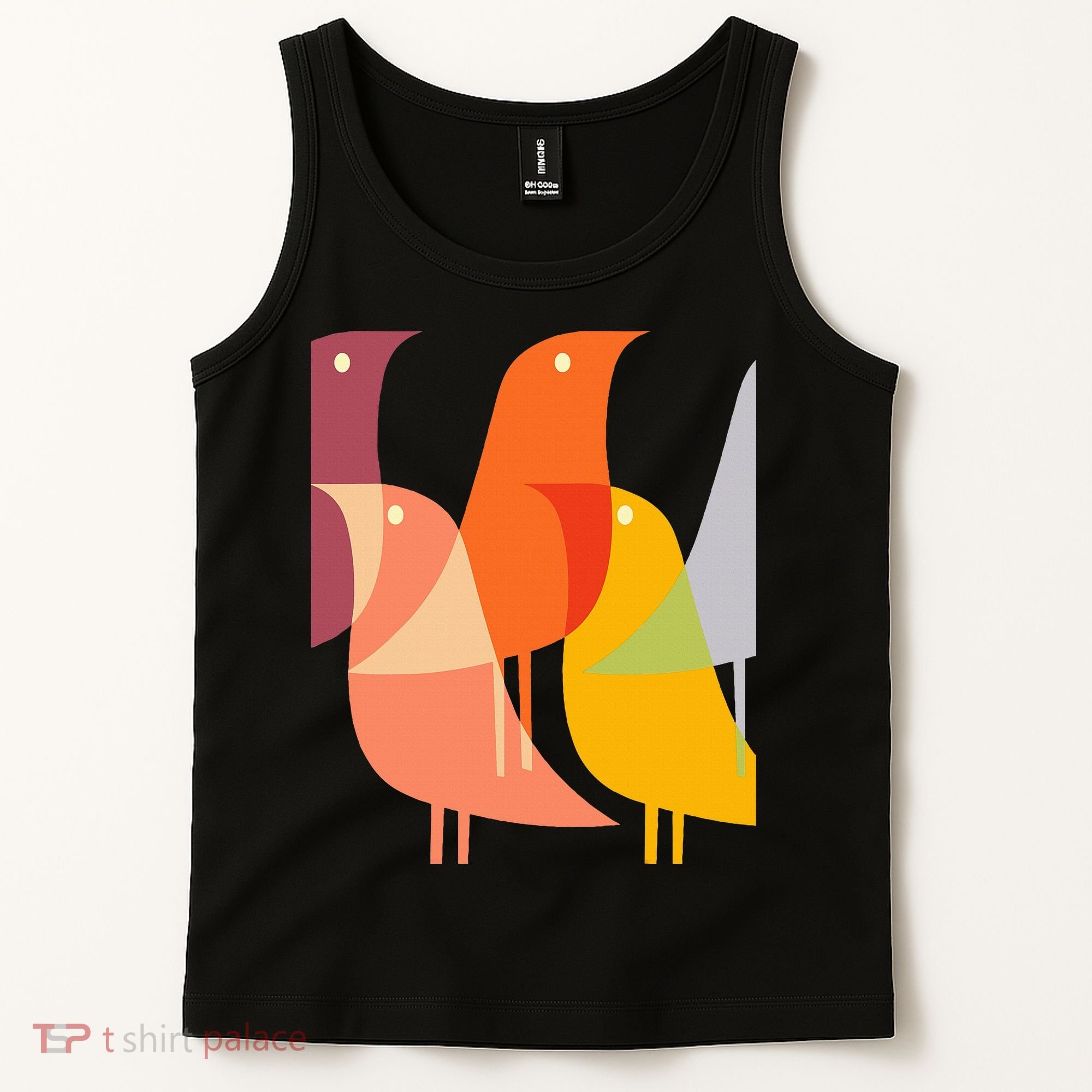 Bird Print Art Deco 60s Style Minimal Hippy Retro Cool Tank Top