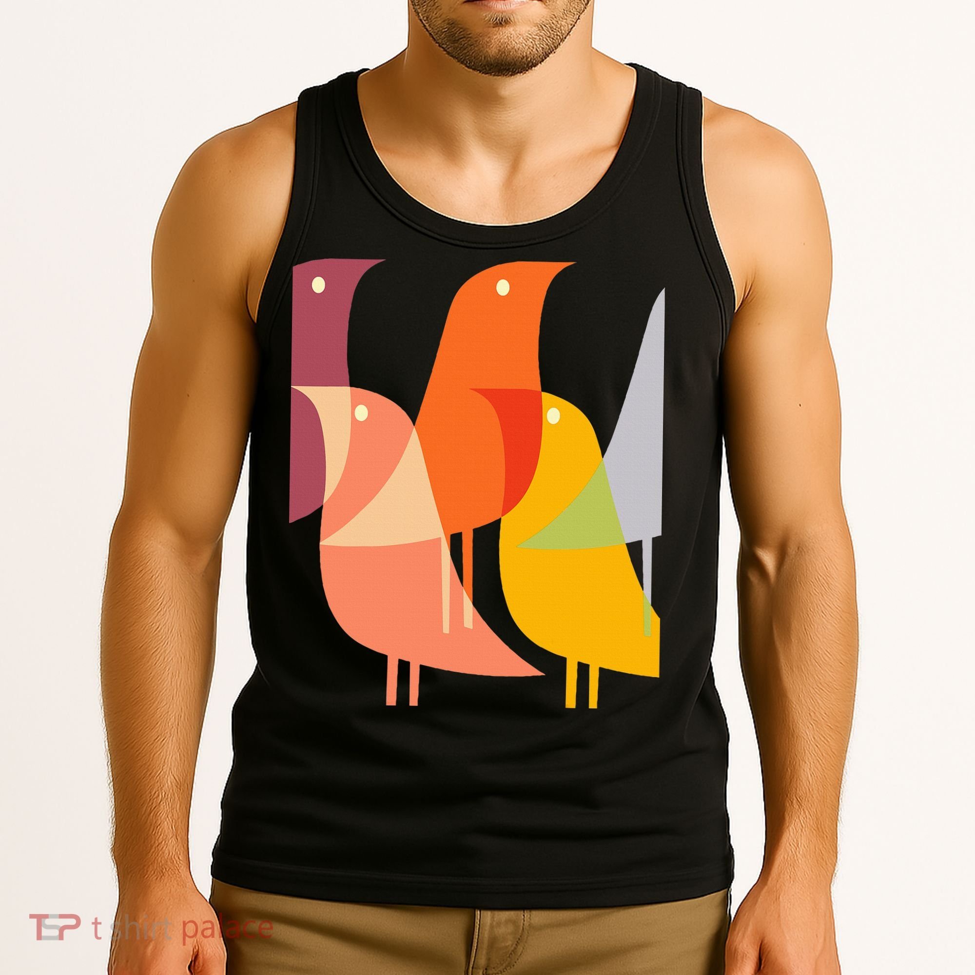Bird Print Art Deco 60s Style Minimal Hippy Retro Cool Tank Top