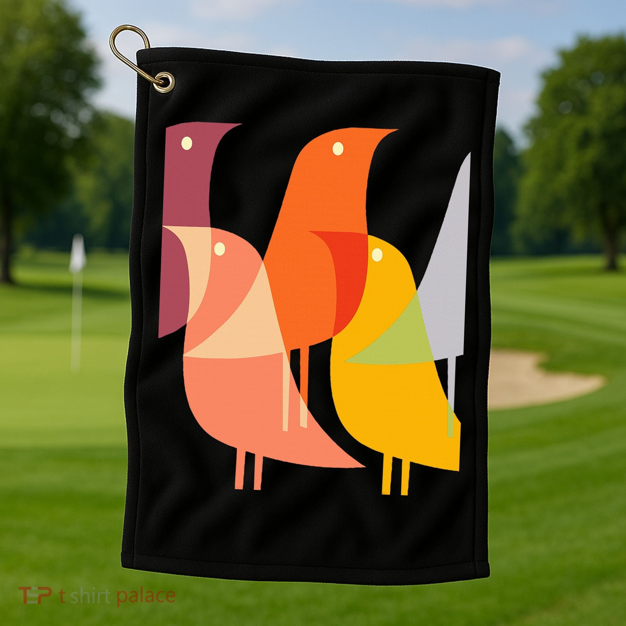 Bird Print Art Deco 60s Style Minimal Hippy Retro Cool Golf Towel