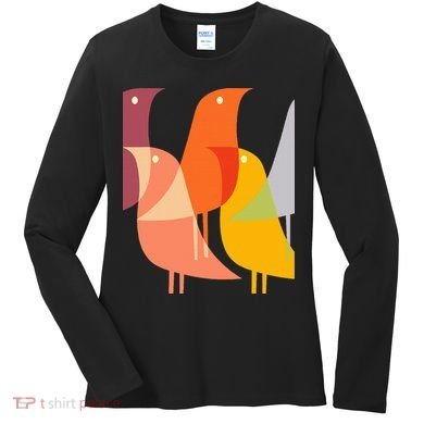 Bird Print Art Deco 60s Style Minimal Hippy Retro Cool Women's Long Sleeve Shirt