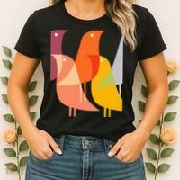 Bird Print Art Deco 60s Style Minimal Hippy Retro Cool Women's T-Shirt thumb 2