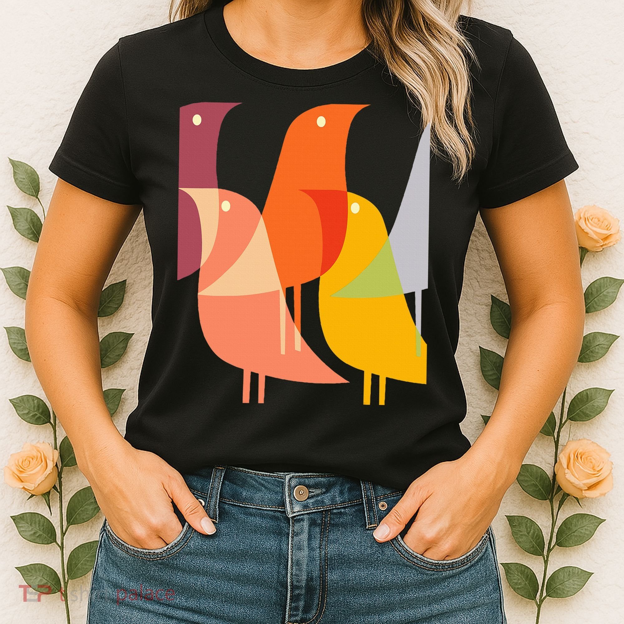 Bird Print Art Deco 60s Style Minimal Hippy Retro Cool Women's T-Shirt