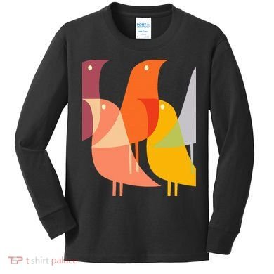 Bird Print Art Deco 60s Style Minimal Hippy Retro Cool Kids Long Sleeve Shirt