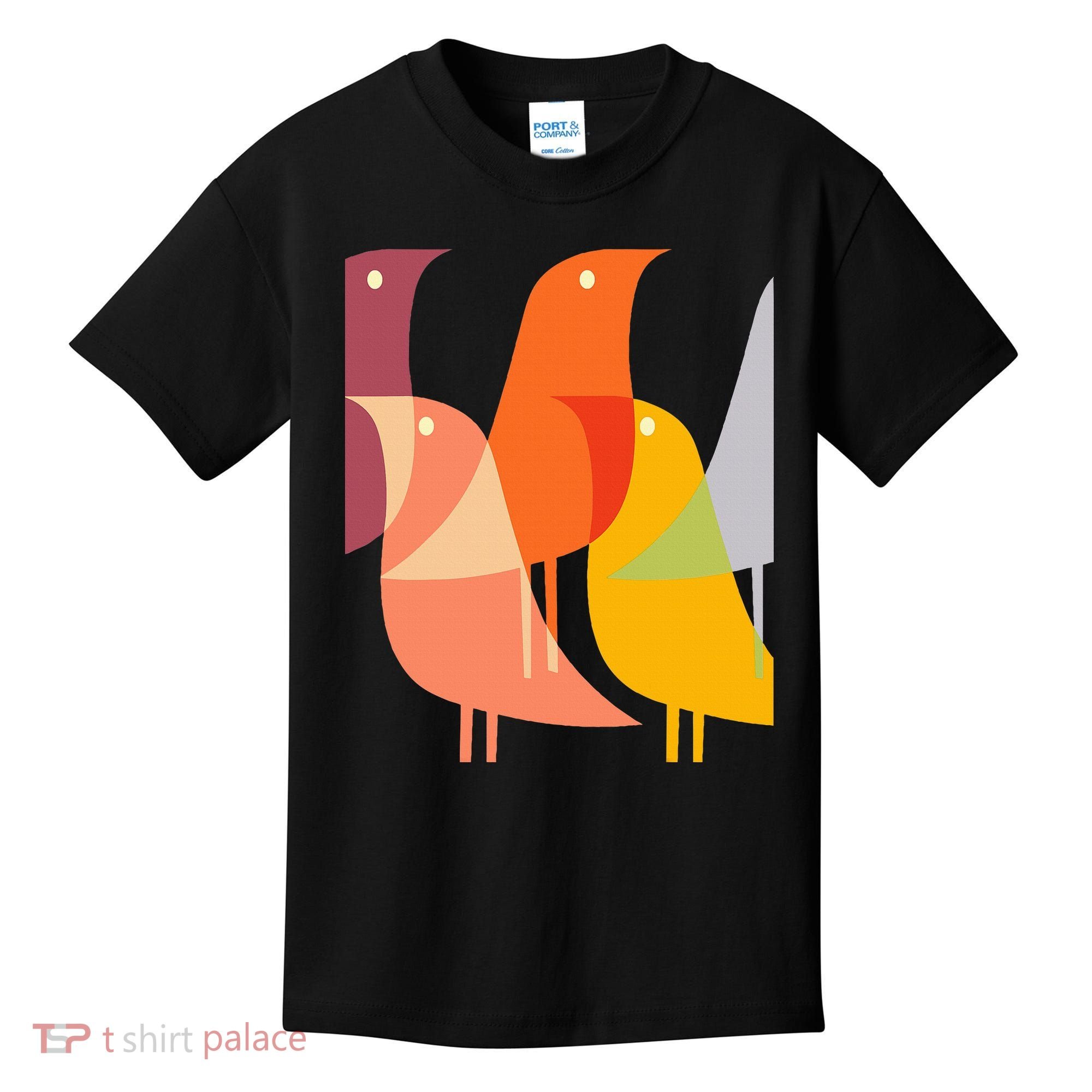 Bird Print Art Deco 60s Style Minimal Hippy Retro Cool Kids T-Shirt