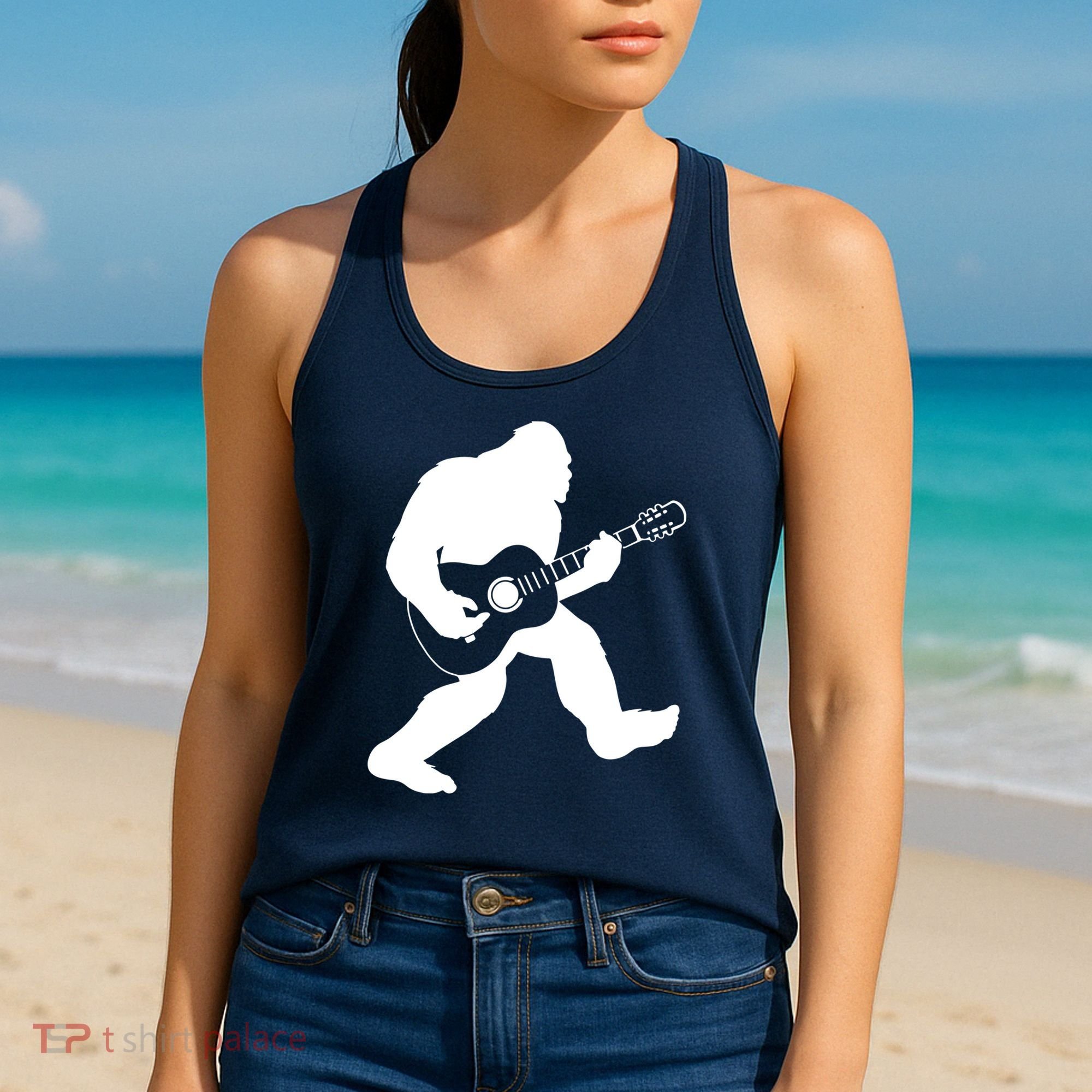 Bigfoot Playing Acoustic Guitar Women's Tank Top
