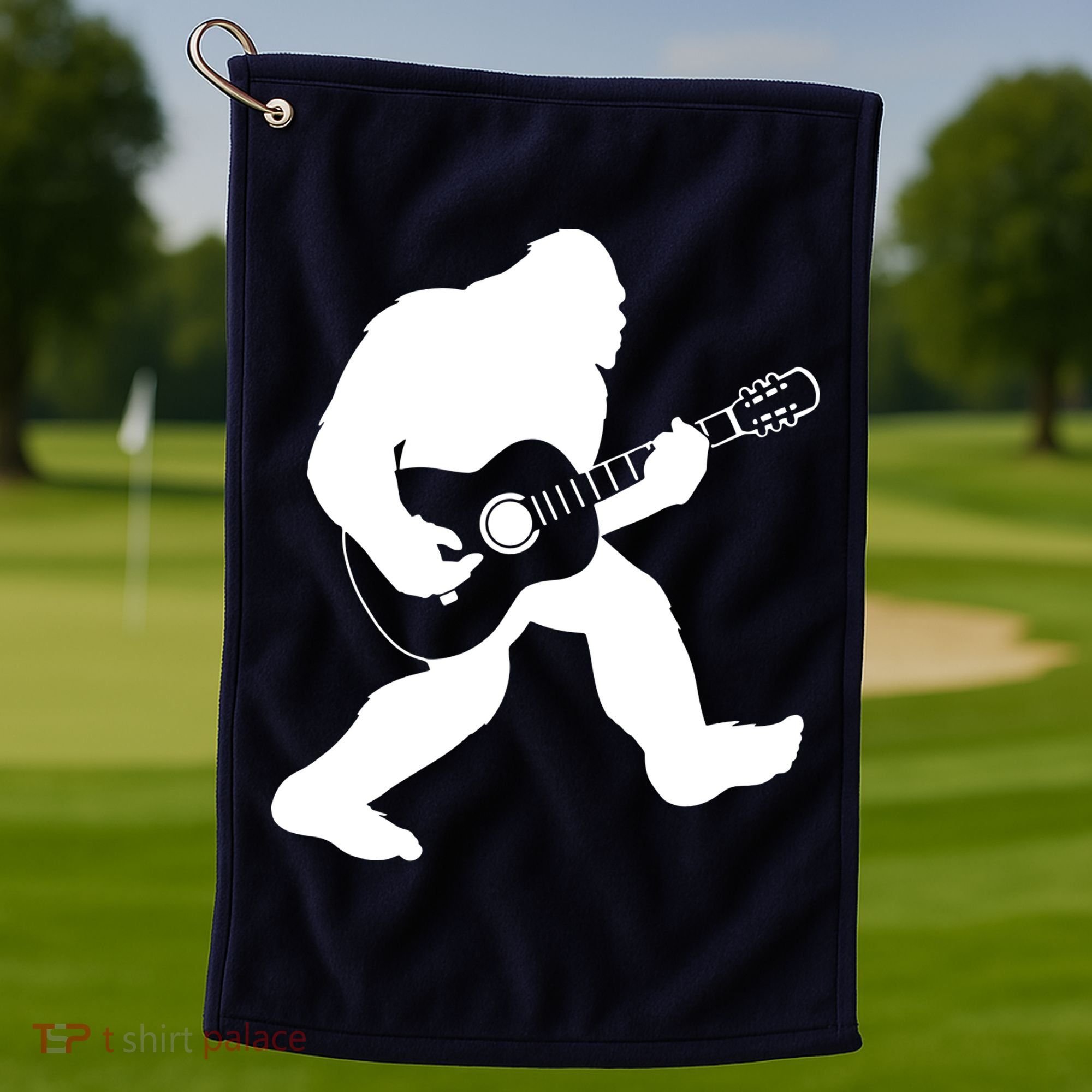 Bigfoot Playing Acoustic Guitar Golf Towel