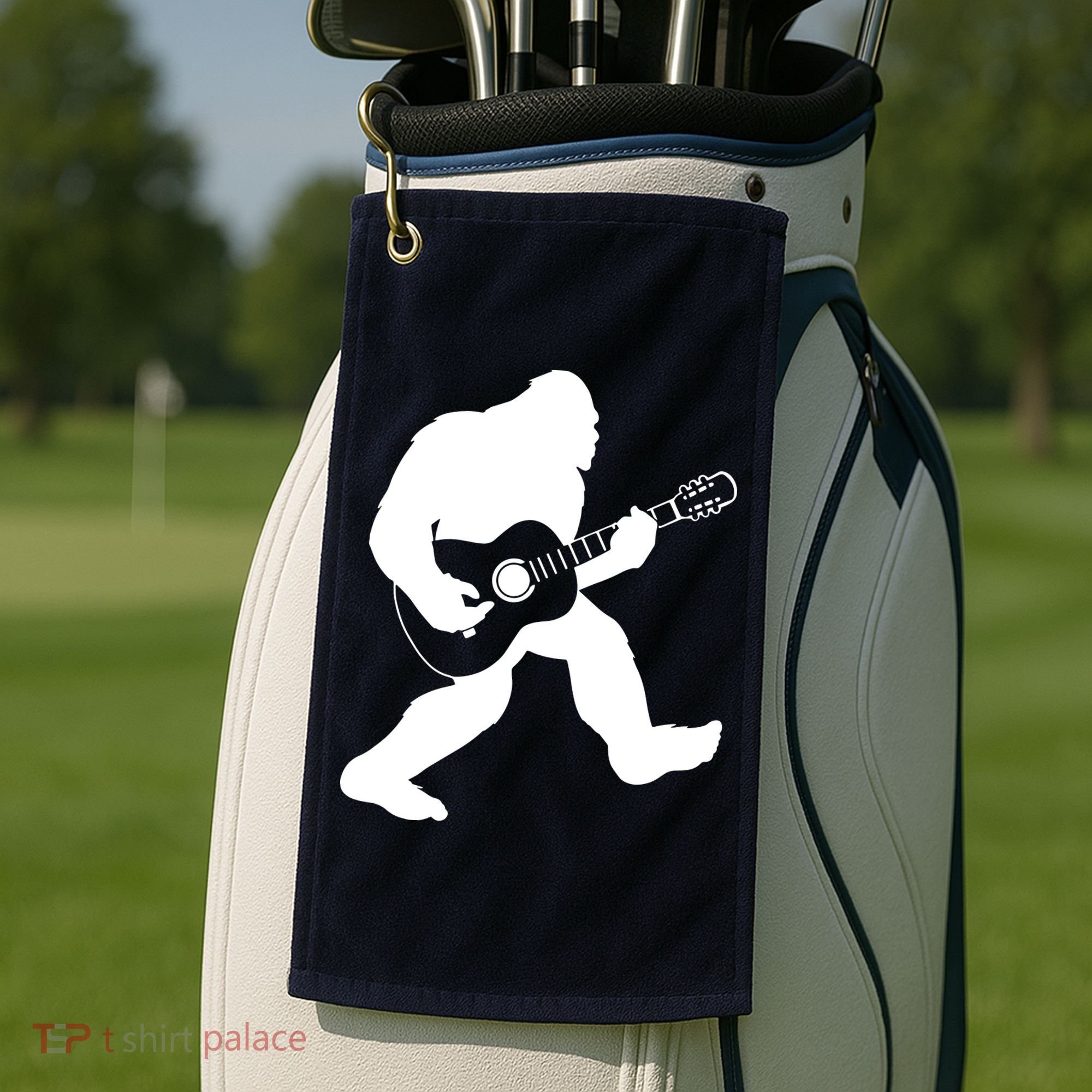 Bigfoot Playing Acoustic Guitar Golf Towel