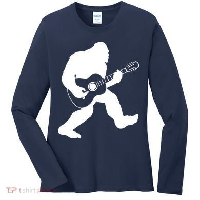 Bigfoot Playing Acoustic Guitar Women's Long Sleeve Shirt