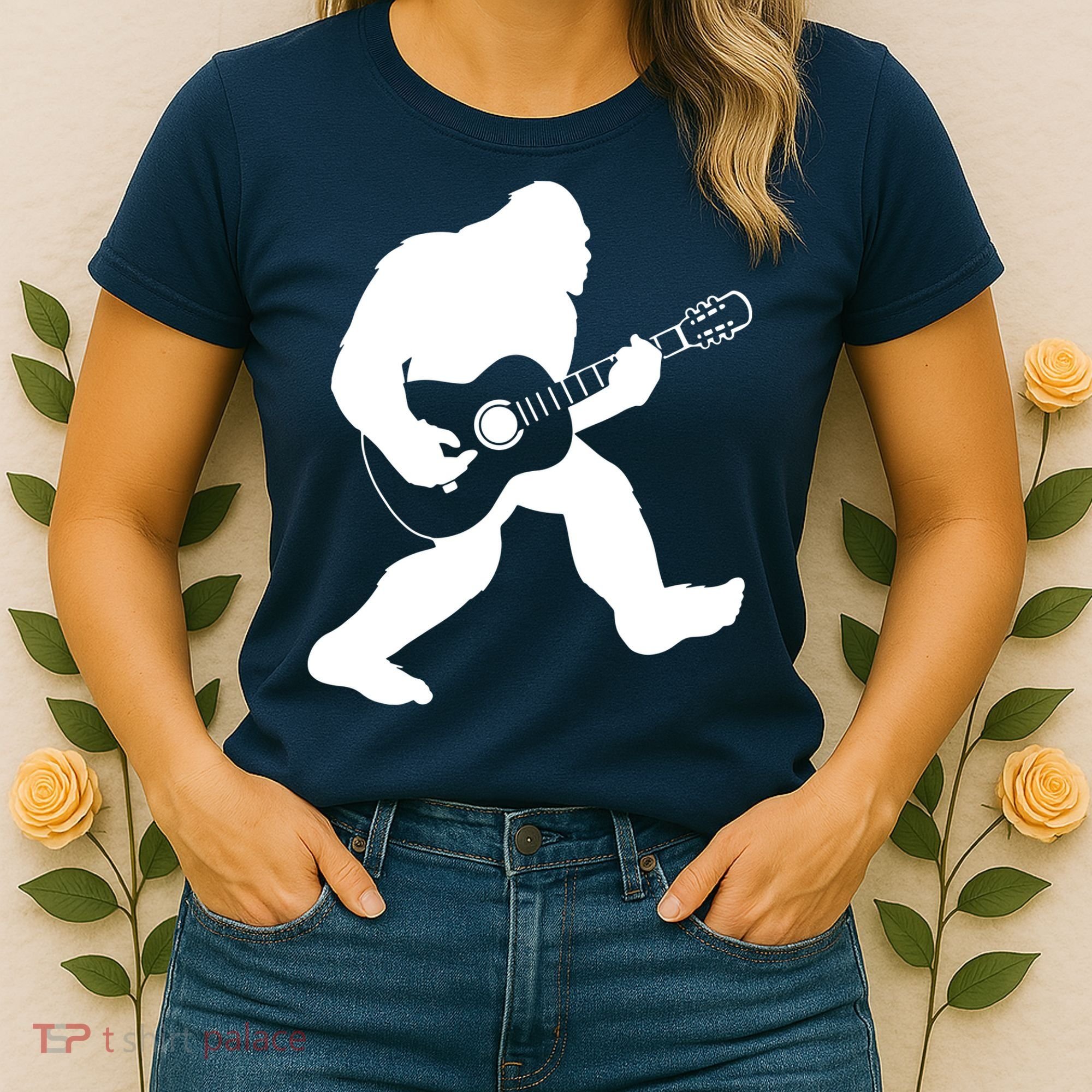 Bigfoot Playing Acoustic Guitar Women's T-Shirt
