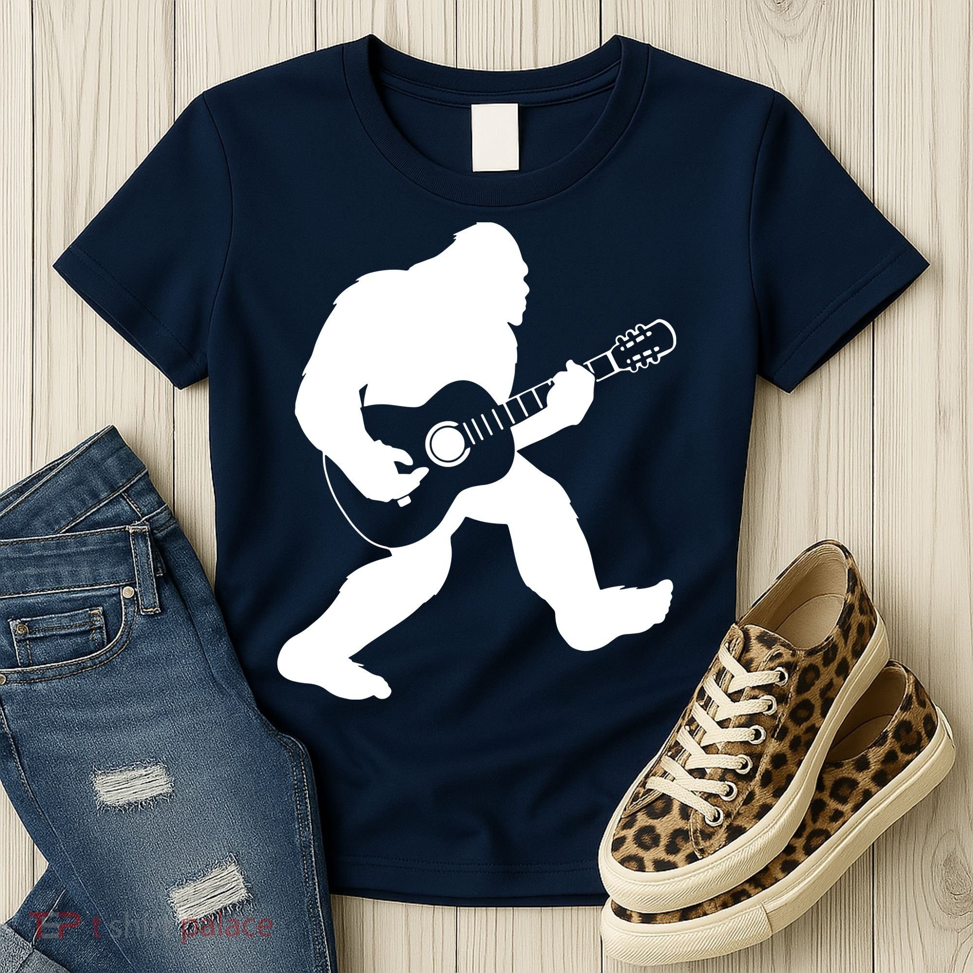 Bigfoot Playing Acoustic Guitar Women's T-Shirt