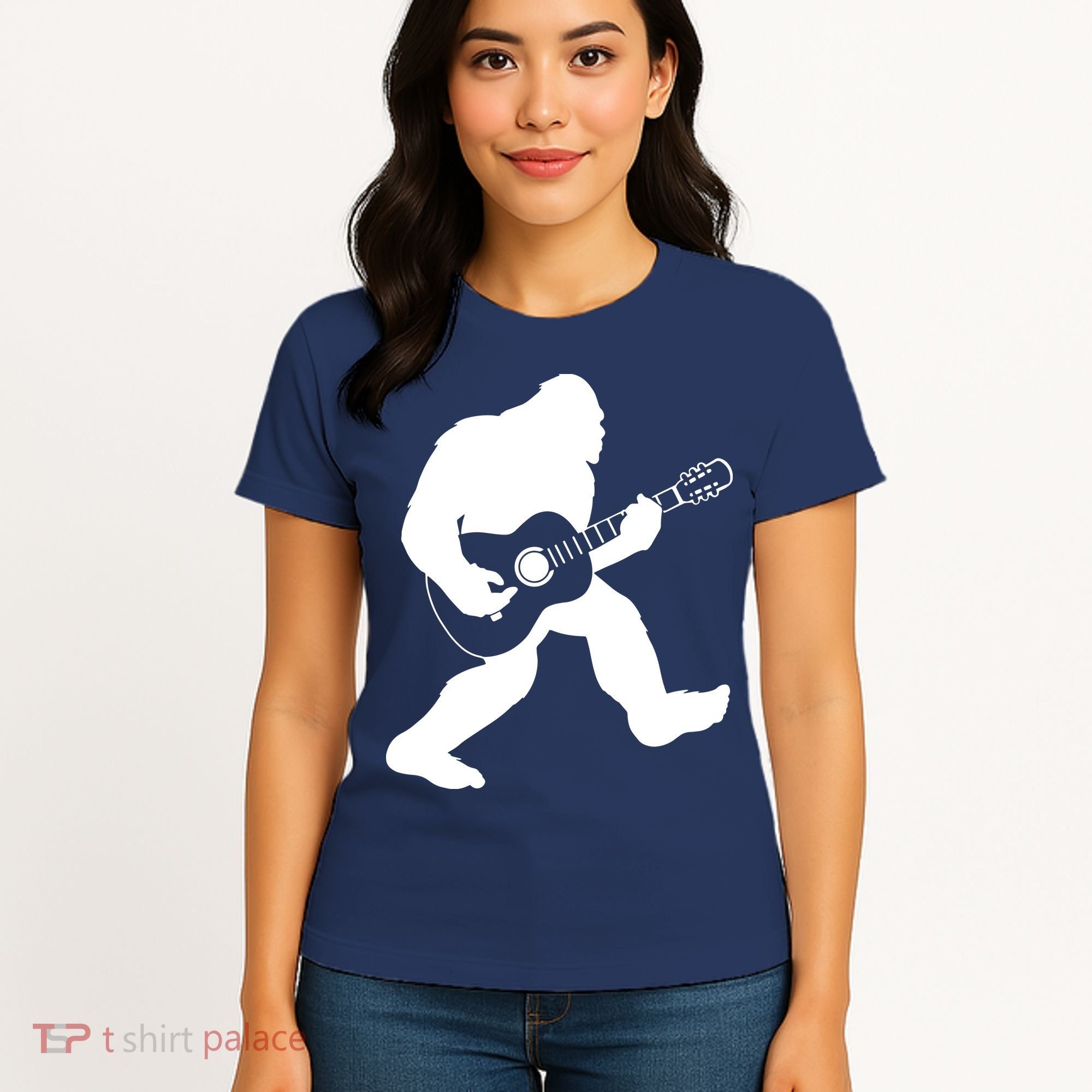Bigfoot Playing Acoustic Guitar Women's T-Shirt