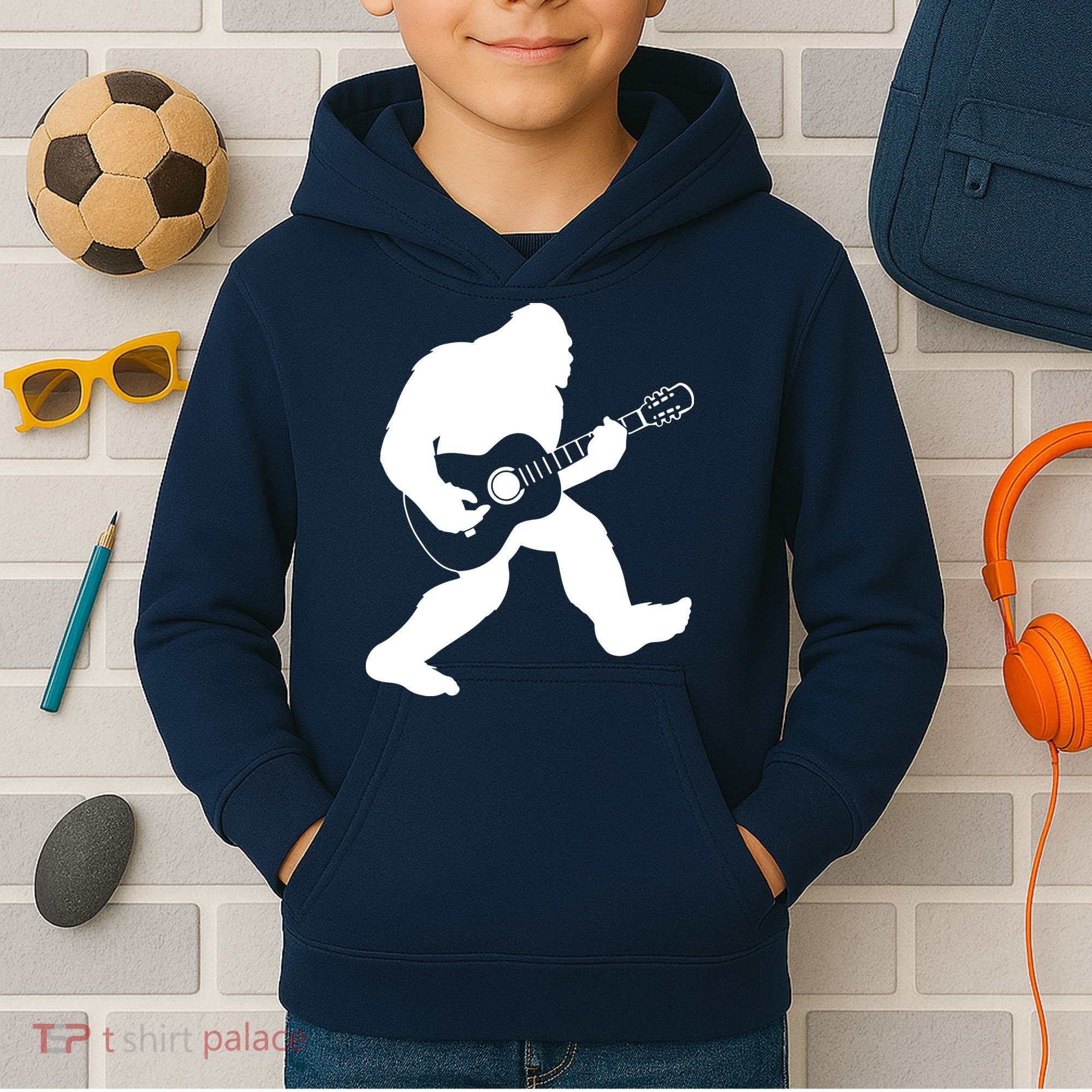 Bigfoot Playing Acoustic Guitar Kids Hoodie