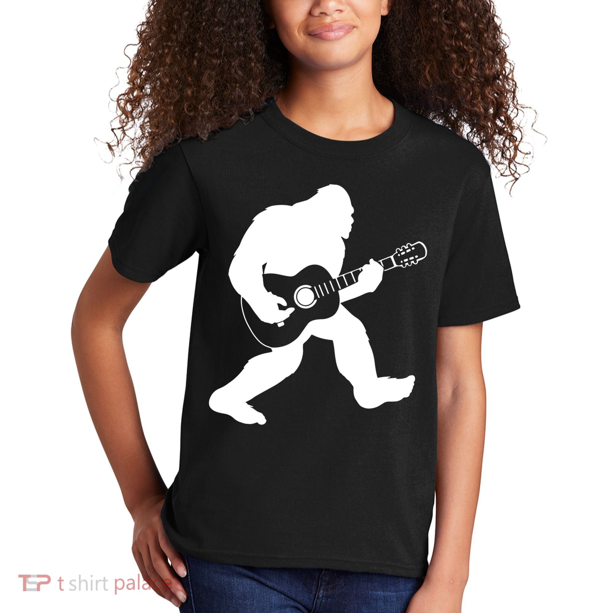 Bigfoot Playing Acoustic Guitar Kids T-Shirt