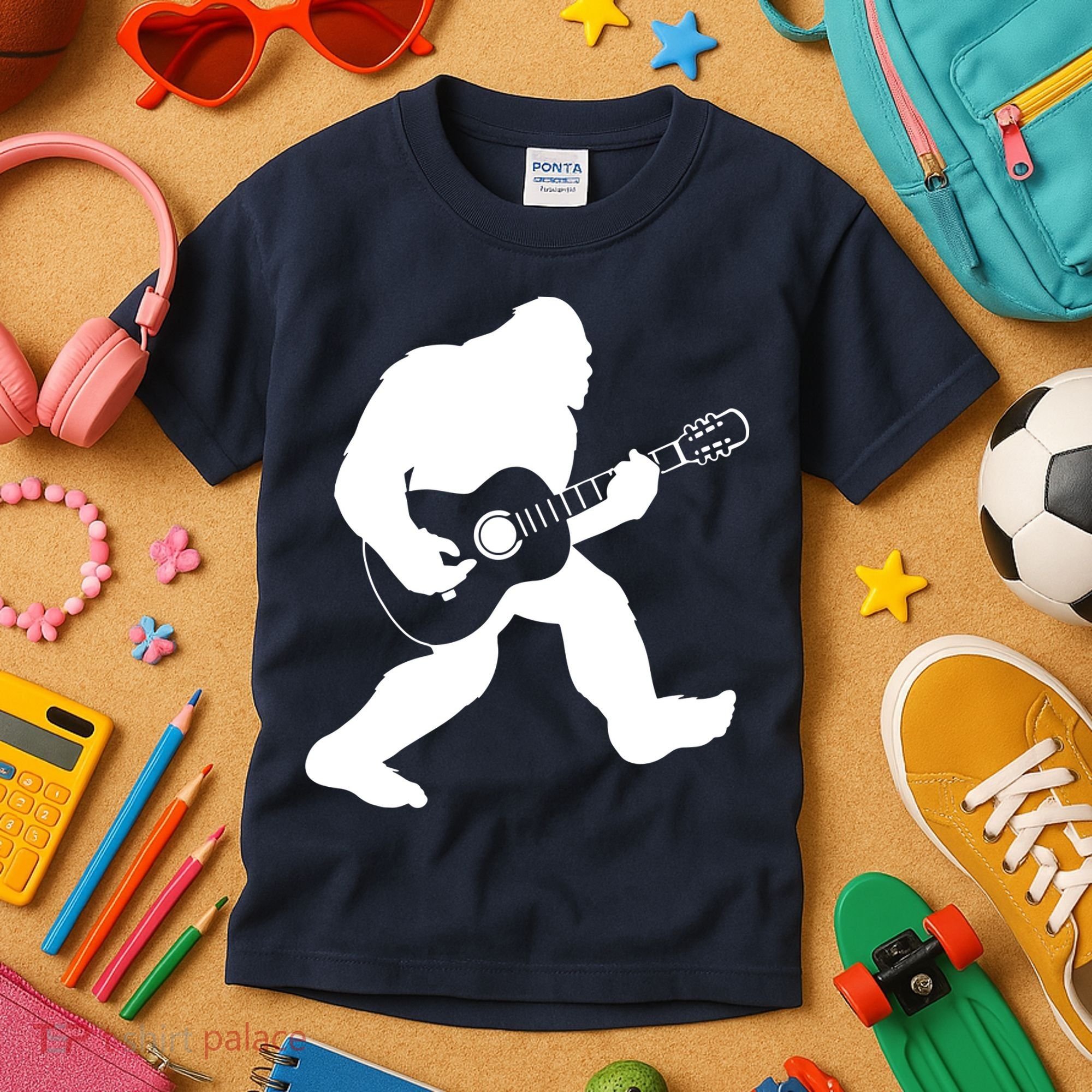 Bigfoot Playing Acoustic Guitar Kids T-Shirt