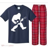 Bigfoot Playing Acoustic Guitar Kids Plaid Pajama Set thumb 0