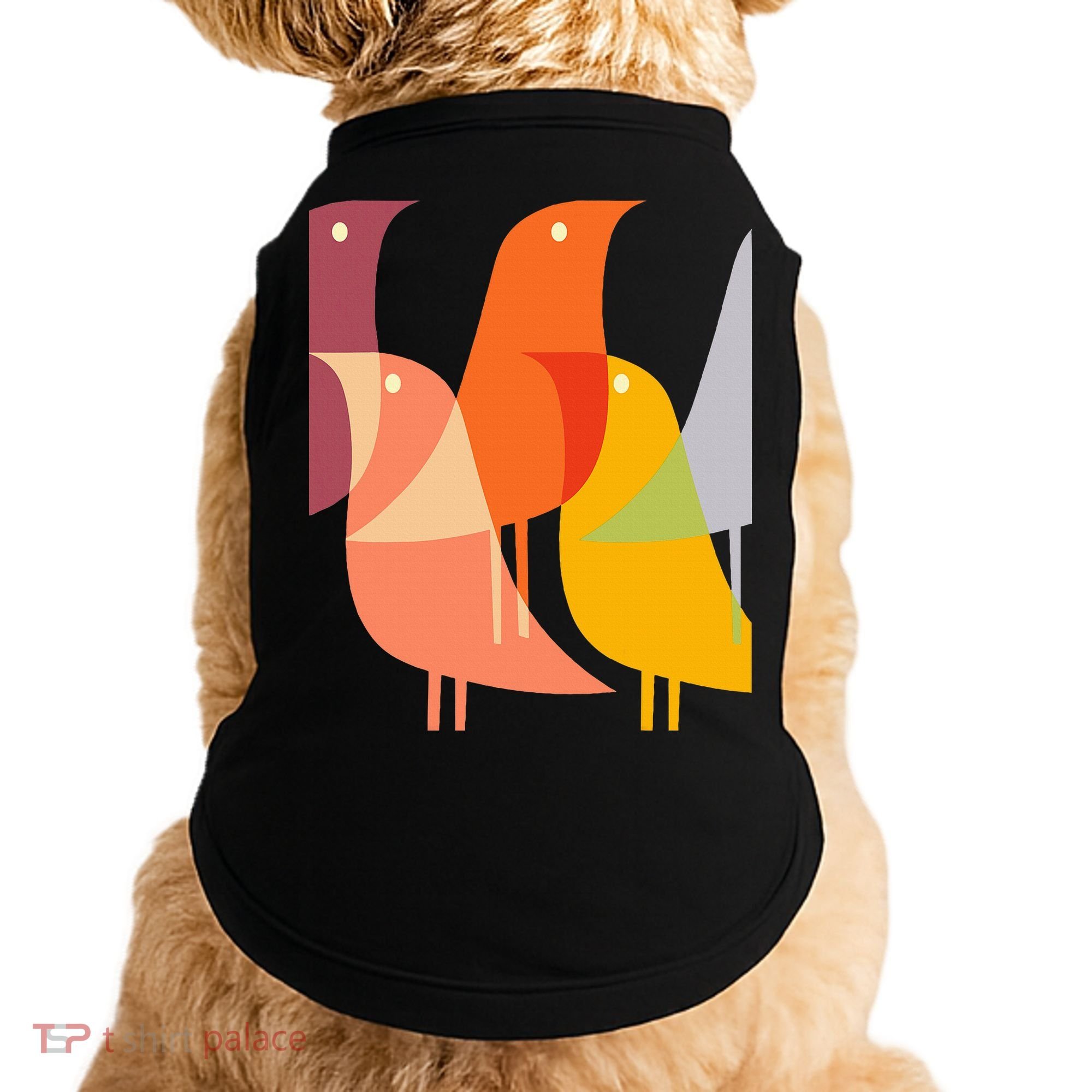 Bird Print Art Deco 60s Style Minimal Hippy Doggie Tank