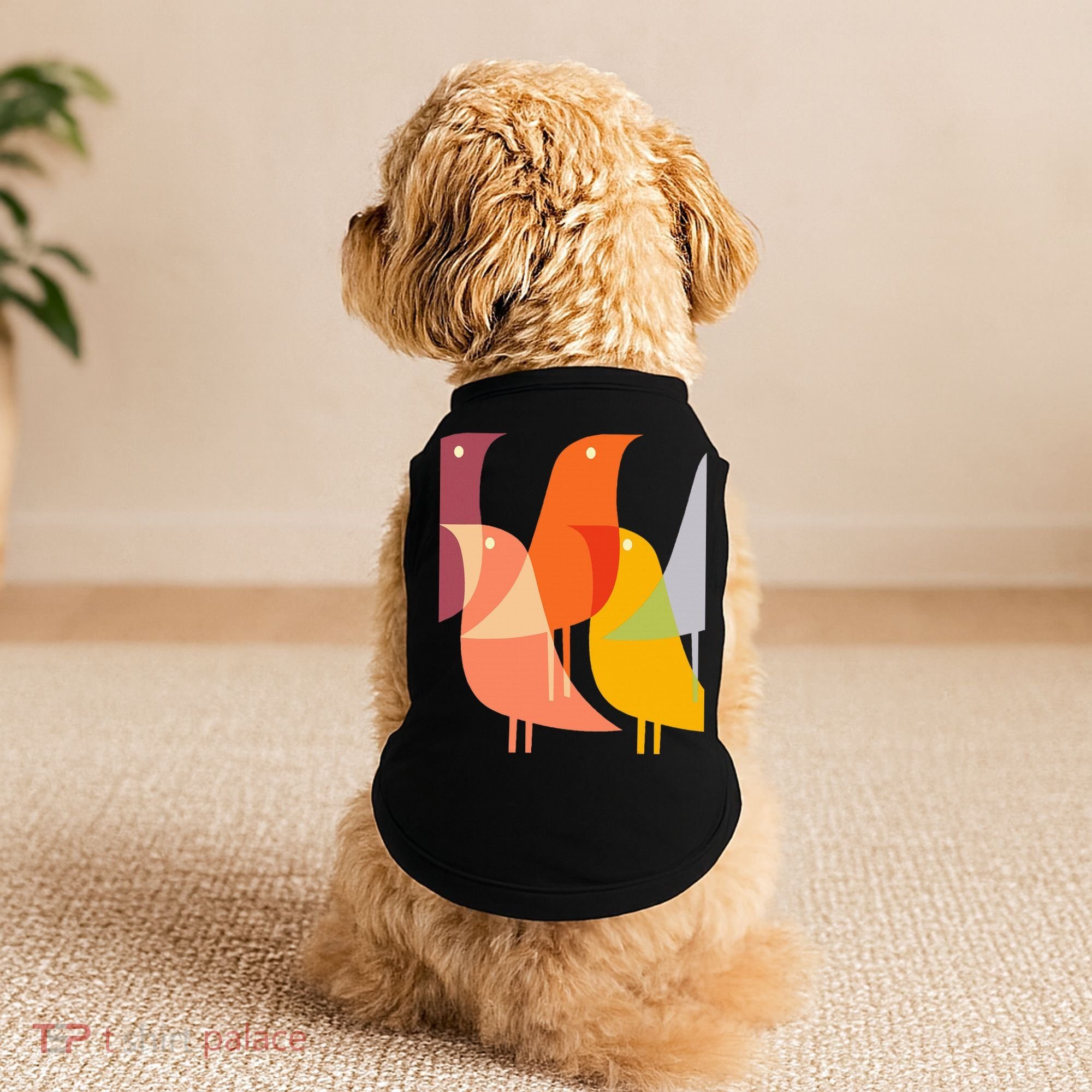 Bird Print Art Deco 60s Style Minimal Hippy Doggie Tank