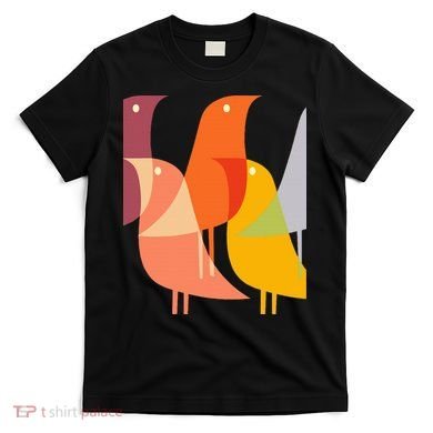 Bird Print Art Deco 60s Style Minimal Hippy T-Shirt
