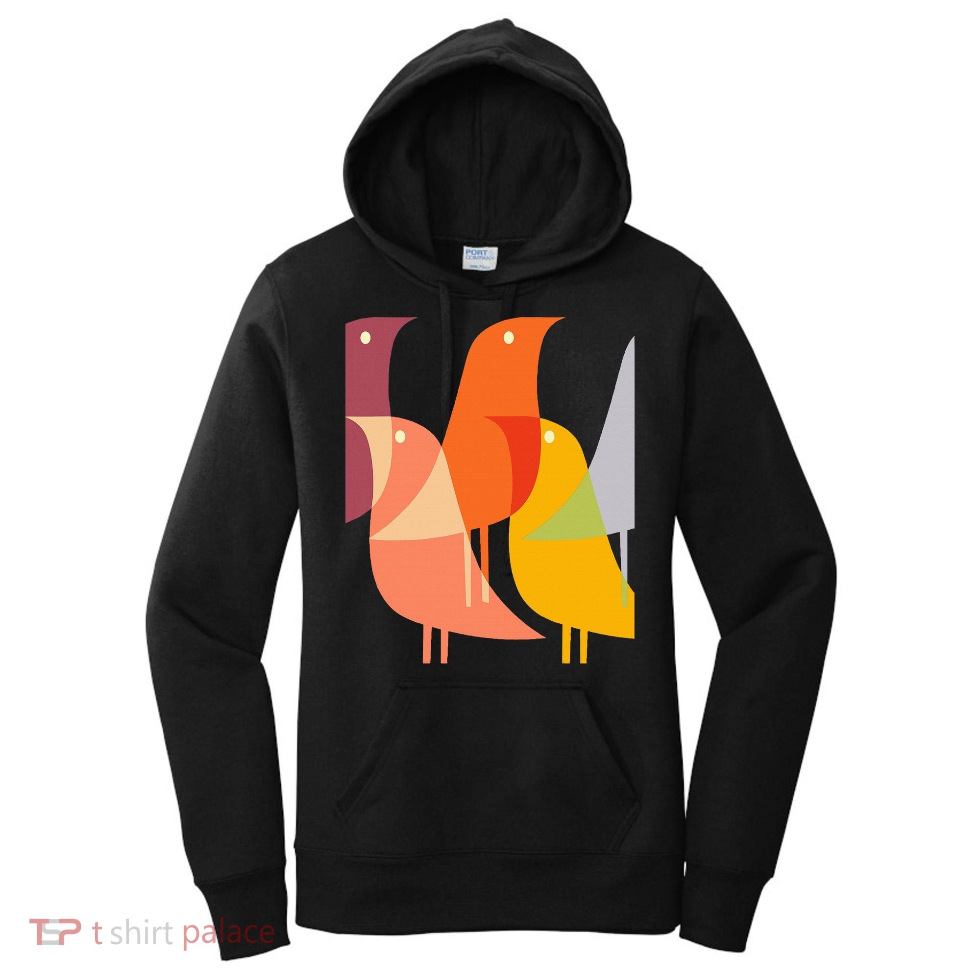 Bird Print Art Deco 60s Style Minimal Hippy Women's Hoodie