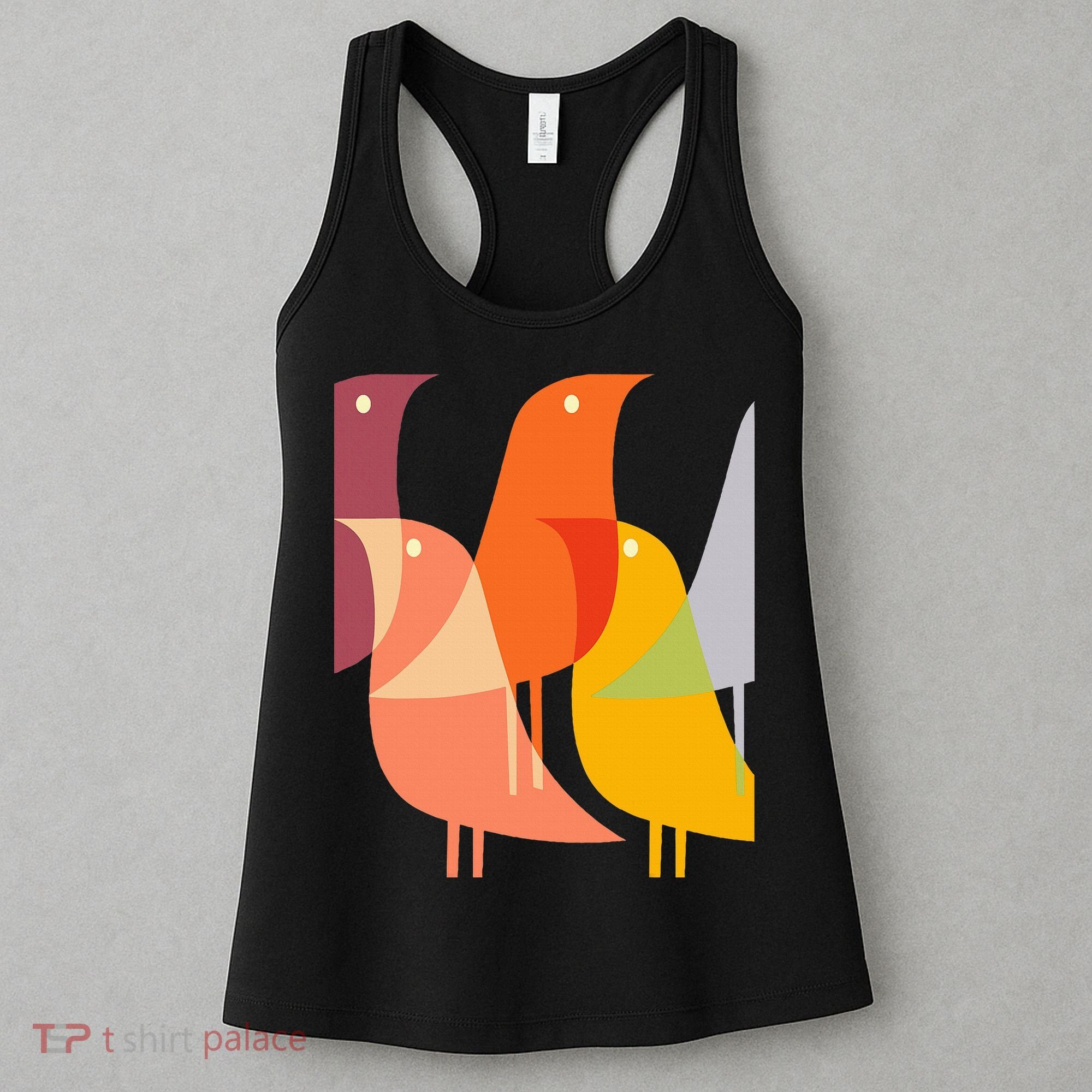 Bird Print Art Deco 60s Style Minimal Hippy Women's Tank Top