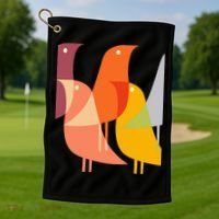 Bird Print Art Deco 60s Style Minimal Hippy Golf Towel thumb 1