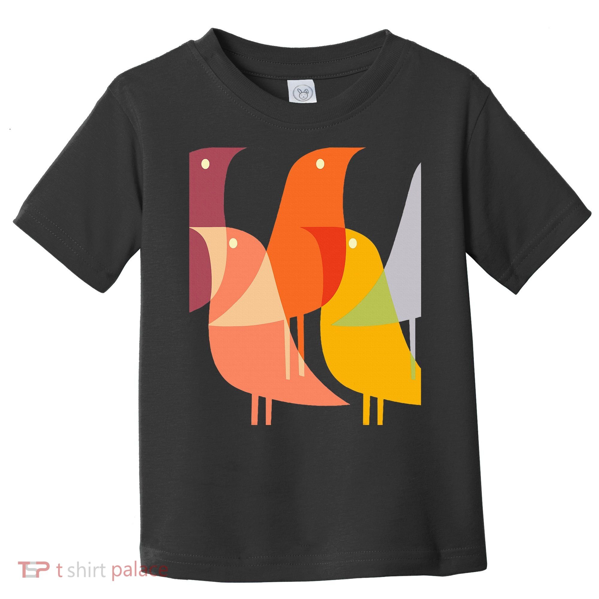 Bird Print Art Deco 60s Style Minimal Hippy Toddler T-Shirt