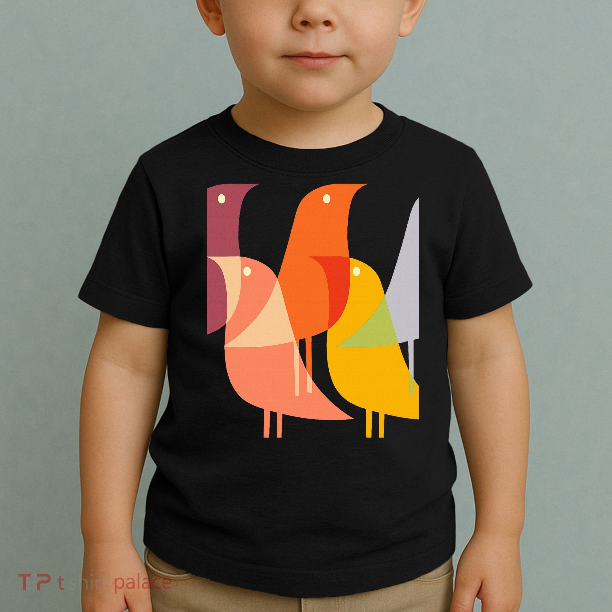 Bird Print Art Deco 60s Style Minimal Hippy Toddler T-Shirt