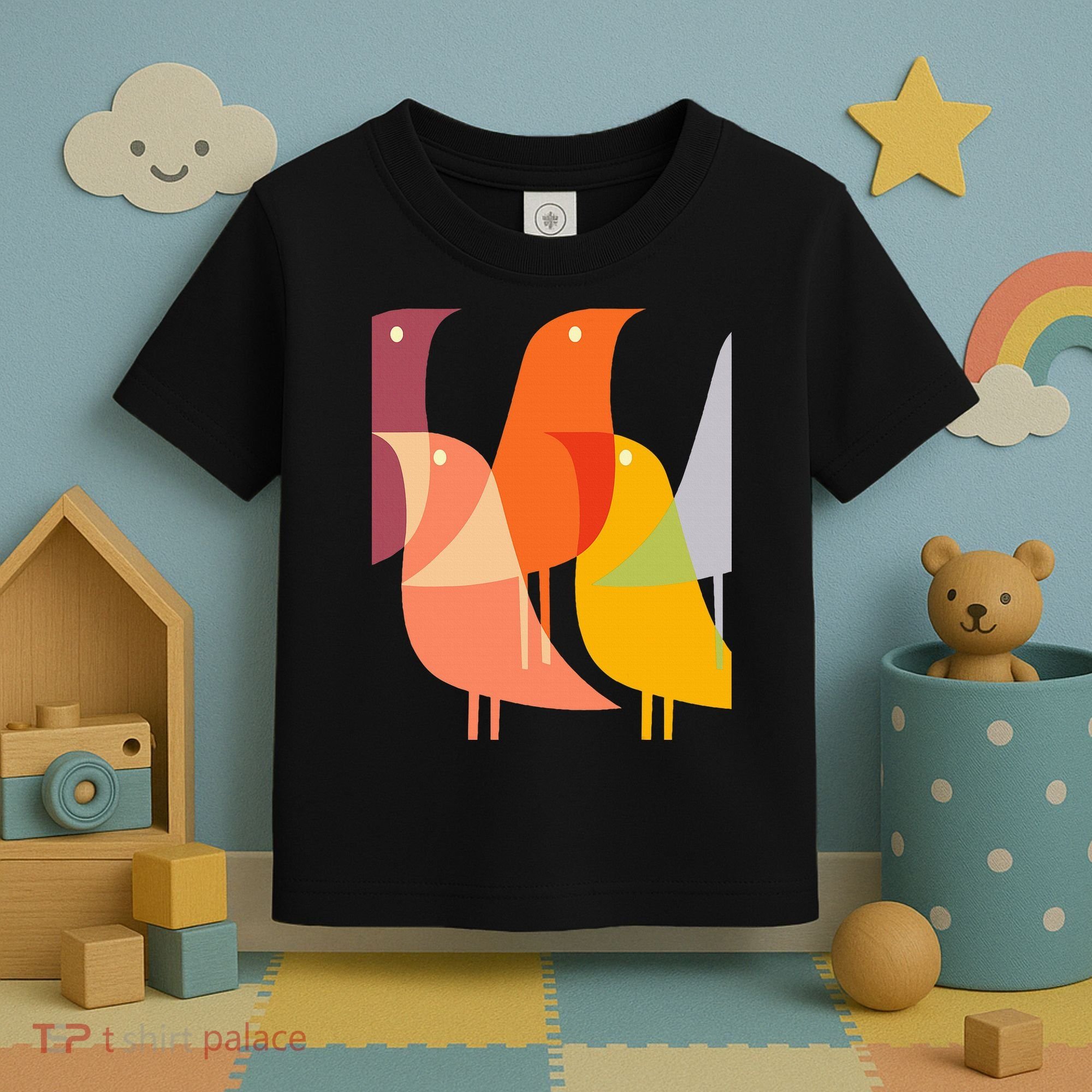 Bird Print Art Deco 60s Style Minimal Hippy Toddler T-Shirt