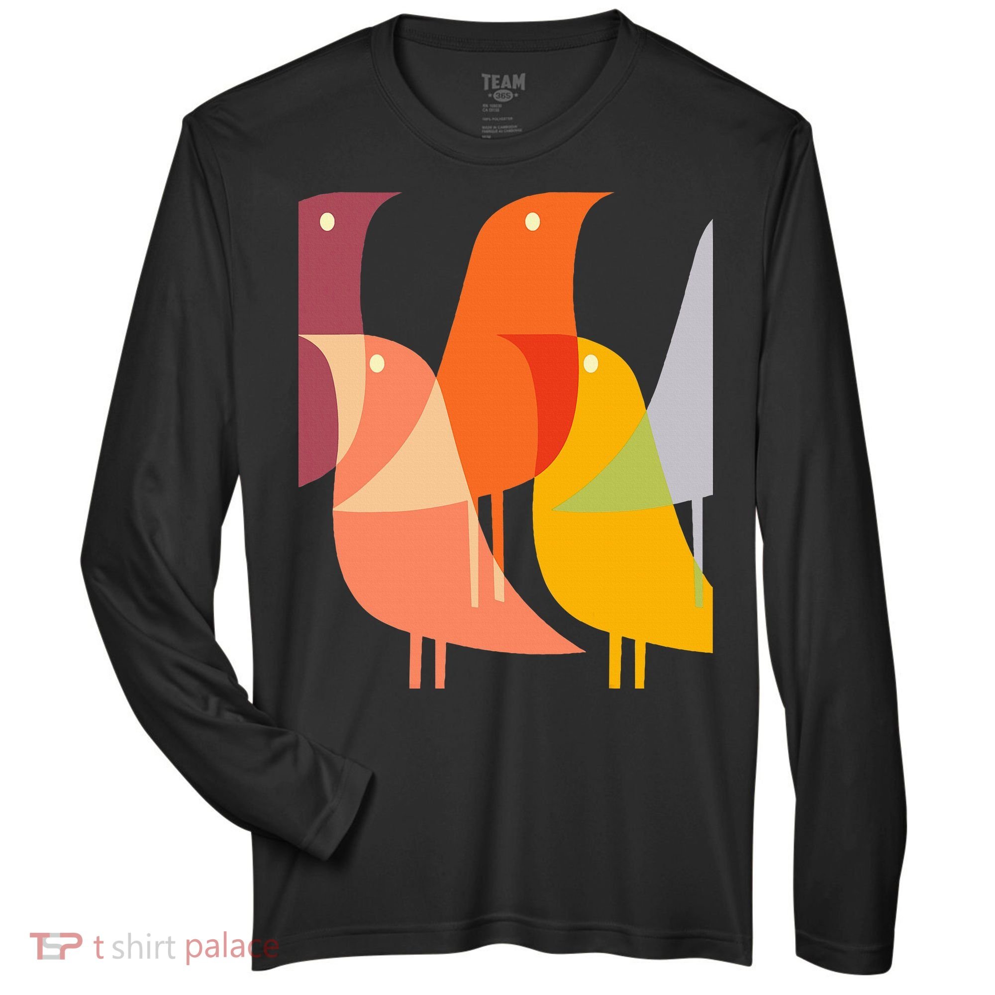 Bird Print Art Deco 60s Style Minimal Hippy Zone Performance Long-Sleeve T-Shirt