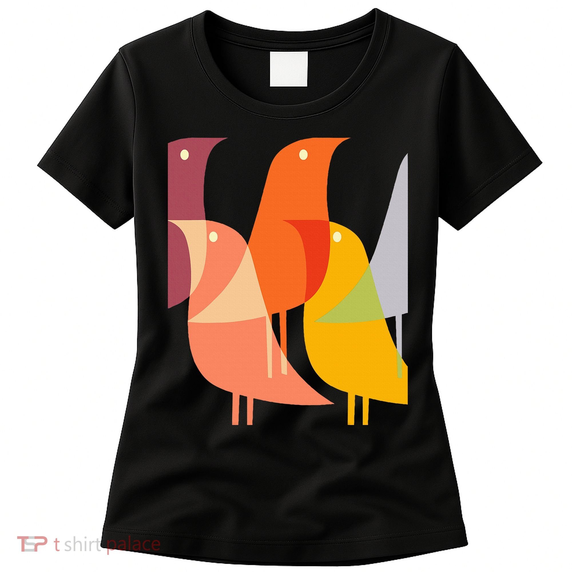 Bird Print Art Deco 60s Style Minimal Hippy Women's T-Shirt